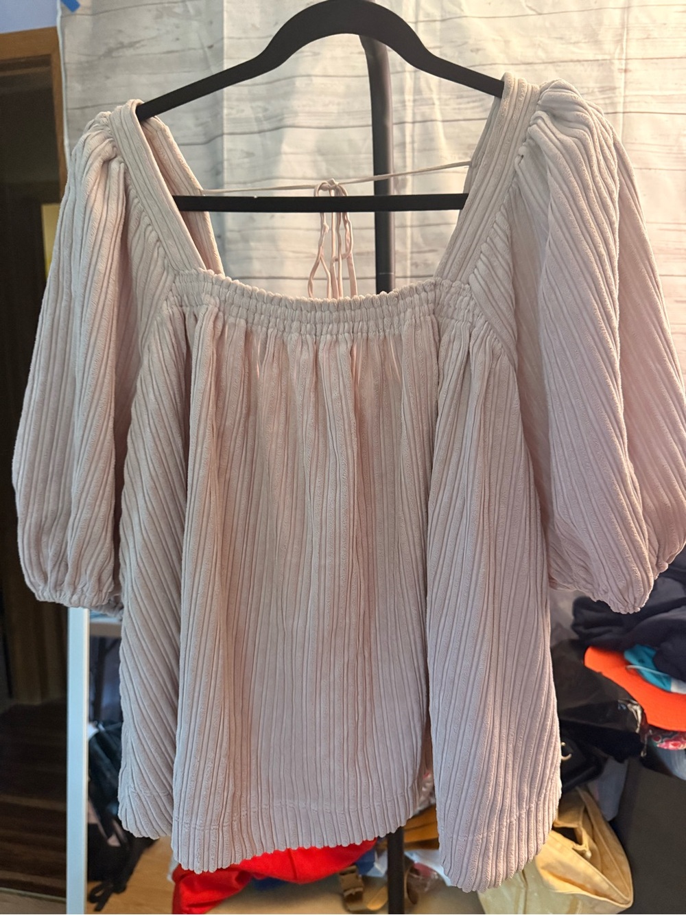 Free People Light Blush Ribbed Peasant Top